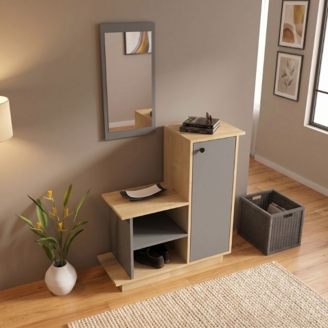 Cute Megapap melamine entrance furniture in oak - anthracite color 90x35x95cm.