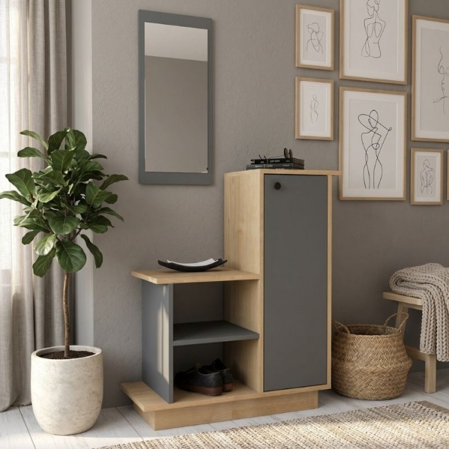 Cute Megapap melamine entrance furniture in oak - anthracite color 90x35x95cm.