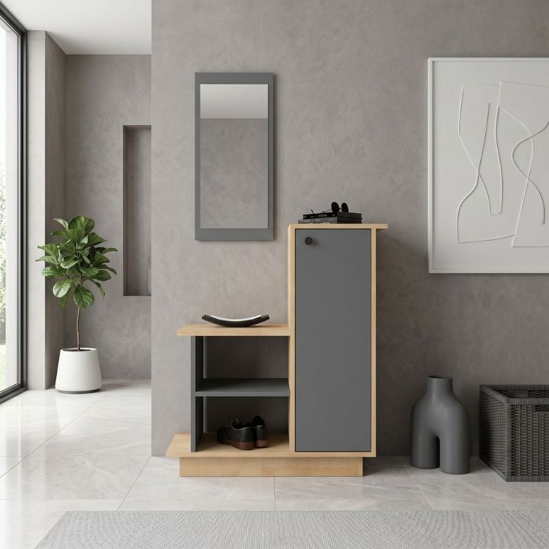 Cute Megapap melamine entrance furniture in oak - anthracite color 90x35x95cm.