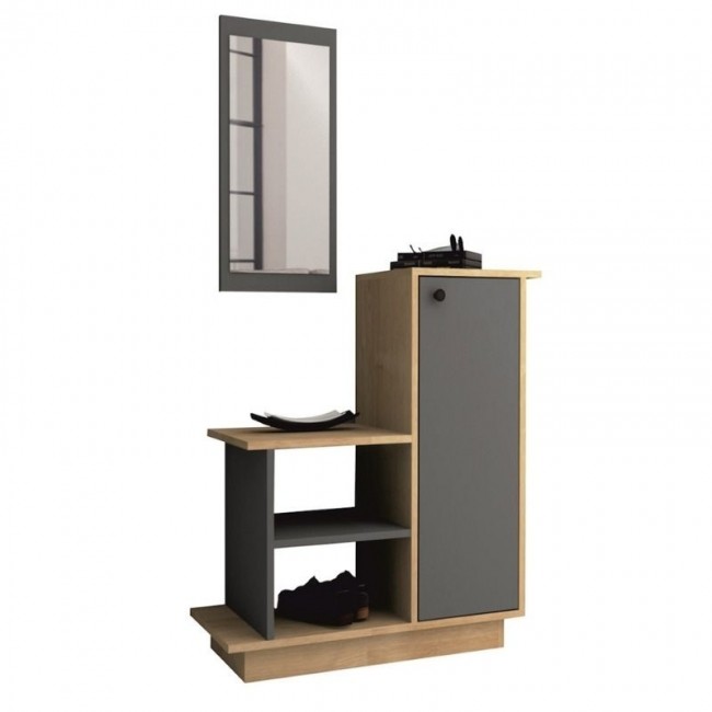 Cute Megapap melamine entrance furniture in oak - anthracite color 90x35x95cm.
