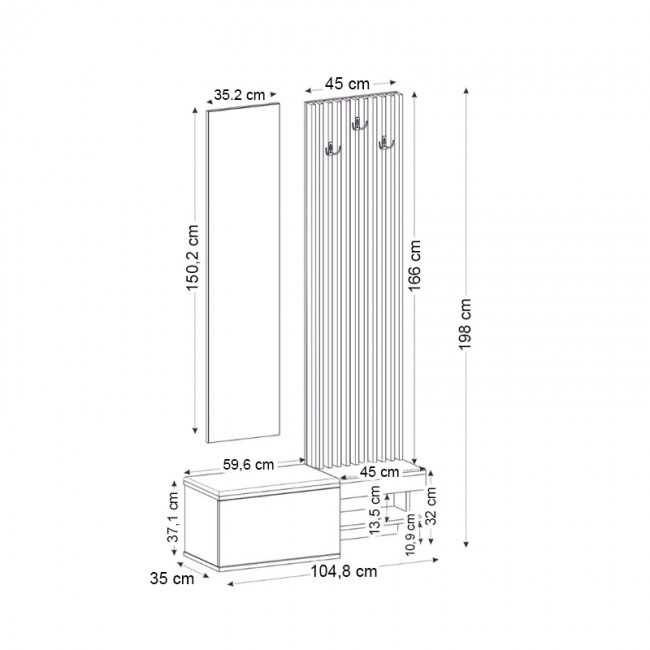 Έπιπλο εισόδου Dumont Megapap χρώμα ανθρακί - sepet oak 104,8x35x198εκ.