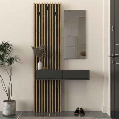 Elois Megapap melamine coat stand in anthracite - sepet oak color 96.6x26.8x195.5cm.