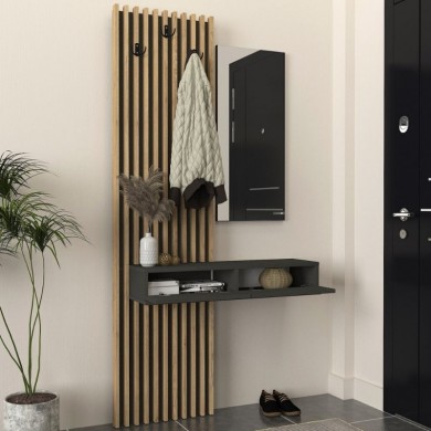 Elois Megapap melamine coat stand in anthracite - sepet oak color 96.6x26.8x195.5cm.