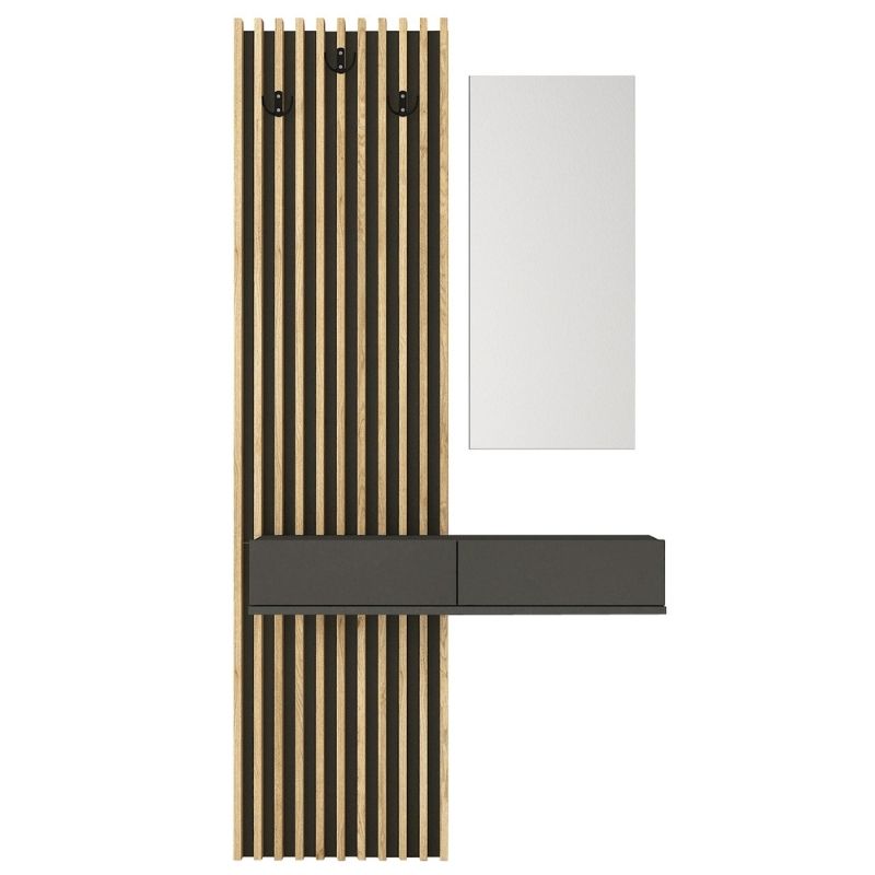 Elois Megapap melamine coat stand in anthracite - sepet oak color 96.6x26.8x195.5cm.