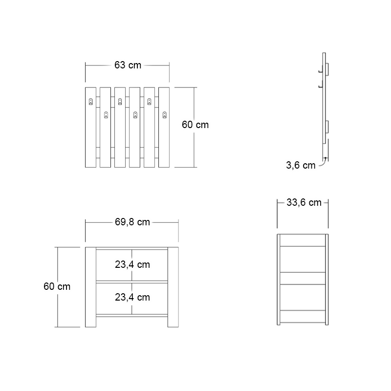 Friends Megapap melamine hall stand in white color 69.8x33.6x60cm.