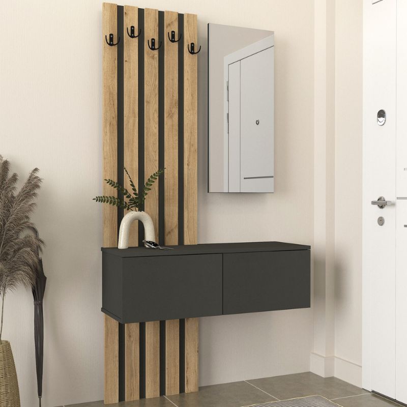 Έπιπλο εισόδου Kanso Megapap χρώμα ανθρακί - sepet oak 100x35x196,7εκ.