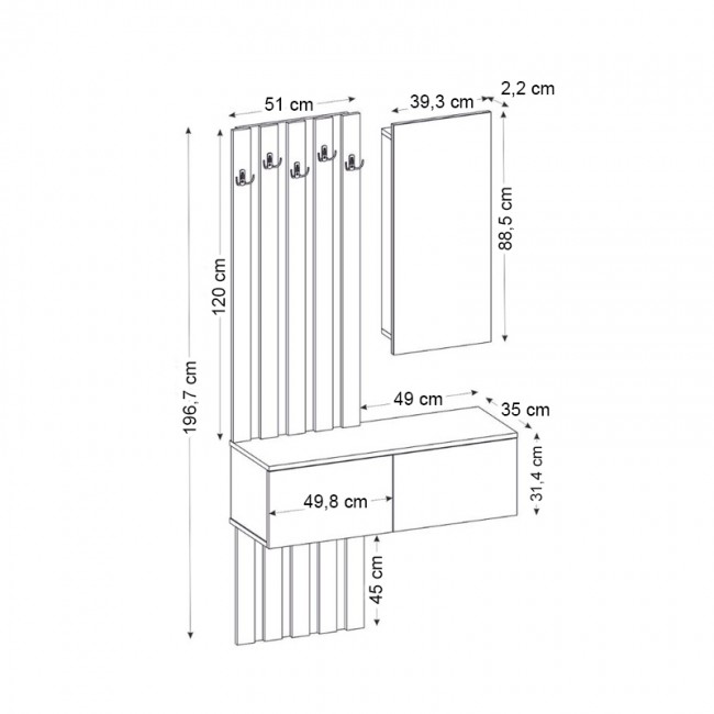 Έπιπλο εισόδου Kanso Megapap χρώμα ανθρακί - sepet oak 100x35x196,7εκ.