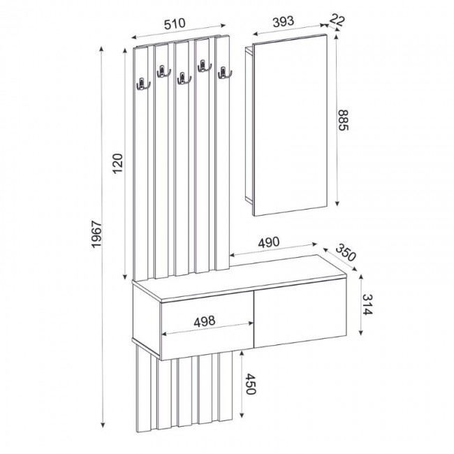 Έπιπλο εισόδου Kanso Megapap χρώμα λευκό 100x35x196,7εκ.
