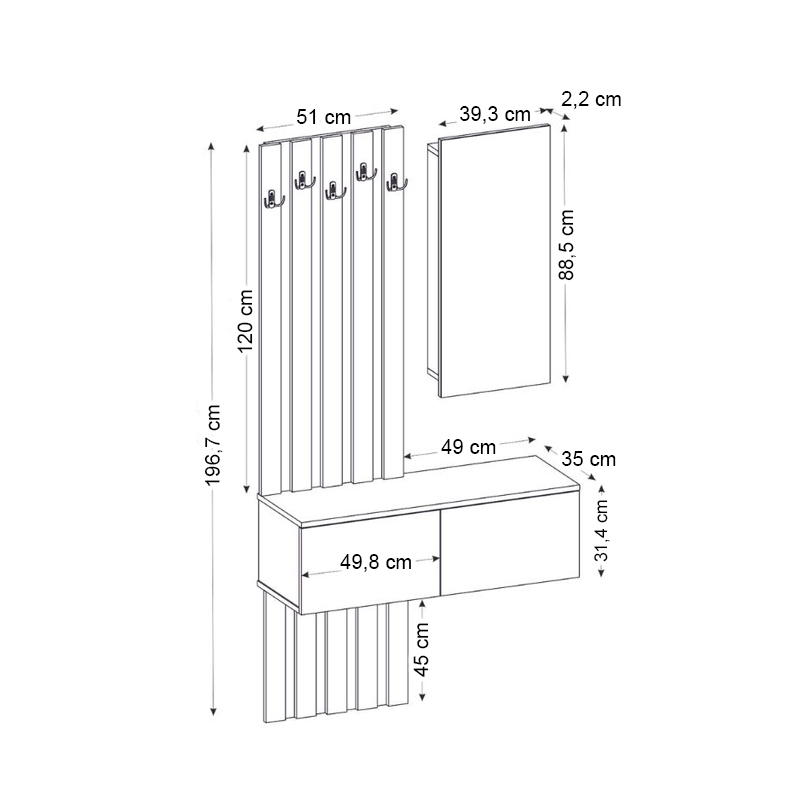 Kanso Megapap melamine coat stand in white color 100x35x19637cm.