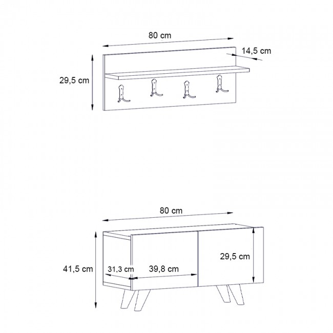 Lores Megapap meamine entrance furniture in white - walnut color 80x31,3x41,5cm.
