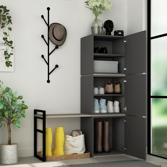 Mello Megapap melamine hallway stand with hanger in anthracite color 109x39x149cm.