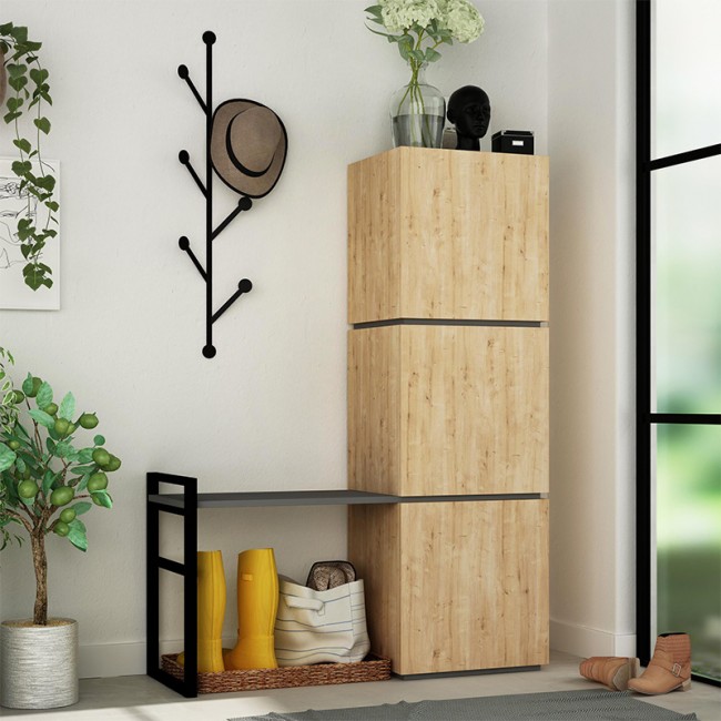 Mello Megapap melamine hallway stand with hanger in oak color 109x39x149cm.