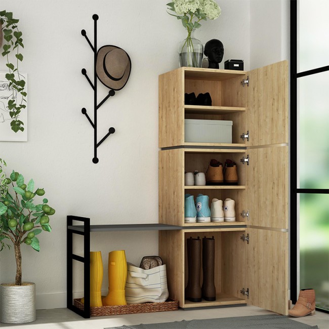 Mello Megapap melamine hallway stand with hanger in oak color 109x39x149cm.