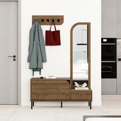 Mila Megapap melamine shoe cabinet with hanger in light brown color 120x37x171,6cm.
