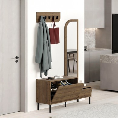 Mila Megapap melamine shoe cabinet with hanger in light brown color 120x37x171,6cm.