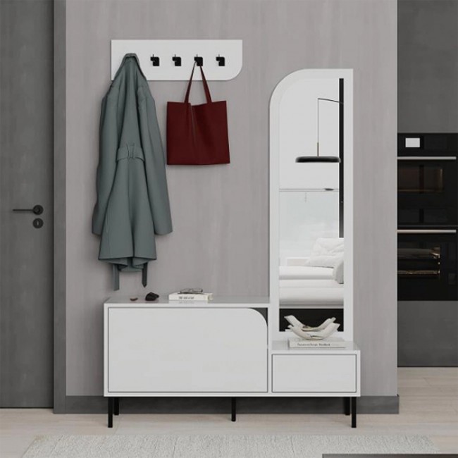 Έπιπλο εισόδου Mila Megapap με κρεμάστρα χρώμα λευκό 120x37x171,6εκ.