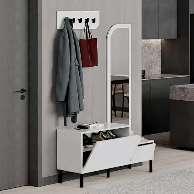 Έπιπλο εισόδου Mila Megapap με κρεμάστρα χρώμα λευκό 120x37x171,6εκ.