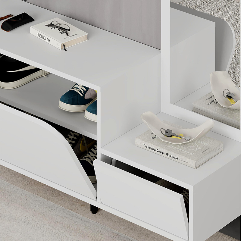 Mila Megapap melamine shoe cabinet with hanger in white color 120x37x171,6cm.