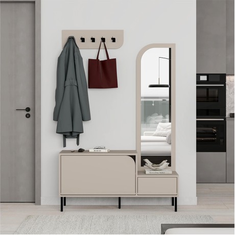 Mila Megapap melamine shoe cabinet with hanger in sandstone color 120x37x171,6cm.