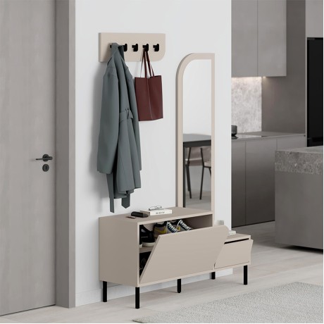 Mila Megapap melamine shoe cabinet with hanger in sandstone color 120x37x171,6cm.
