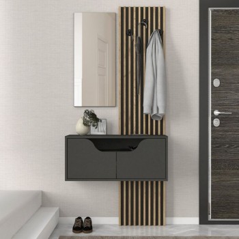 Έπιπλο εισόδου Naro Megapap χρώμα ανθρακί - sepet oak 90x35x204,2εκ.
