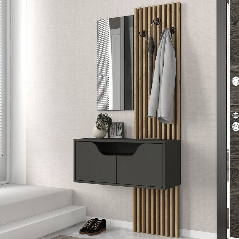Έπιπλο εισόδου Naro Megapap χρώμα ανθρακί - sepet oak 90x35x204,2εκ.
