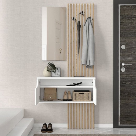 Έπιπλο εισόδου Naro Megapap χρώμα λευκό - sepet oak 90x35x204,2εκ.