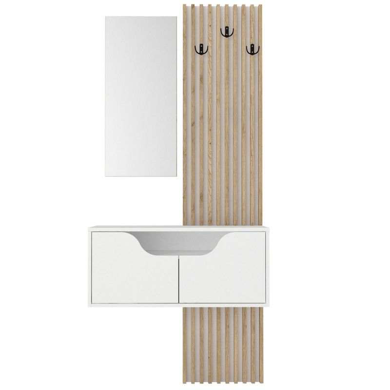 Έπιπλο εισόδου Naro Megapap χρώμα λευκό - sepet oak 90x35x204,2εκ.