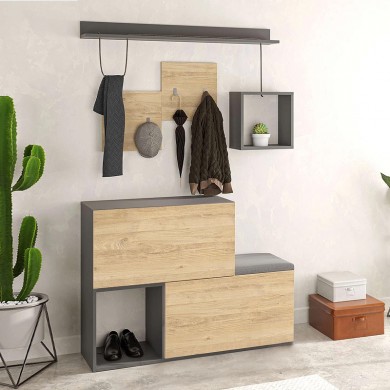 Holdon Megapap melamine entrance furniture in oak-anthracite color 120x36,5x87,5cm.