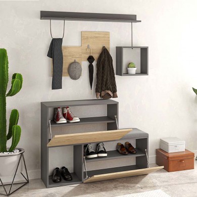 Holdon Megapap melamine entrance furniture in oak-anthracite color 120x36,5x87,5cm.