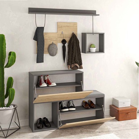 Holdon Megapap melamine entrance furniture in oak-anthracite color 120x36,5x87,5cm.