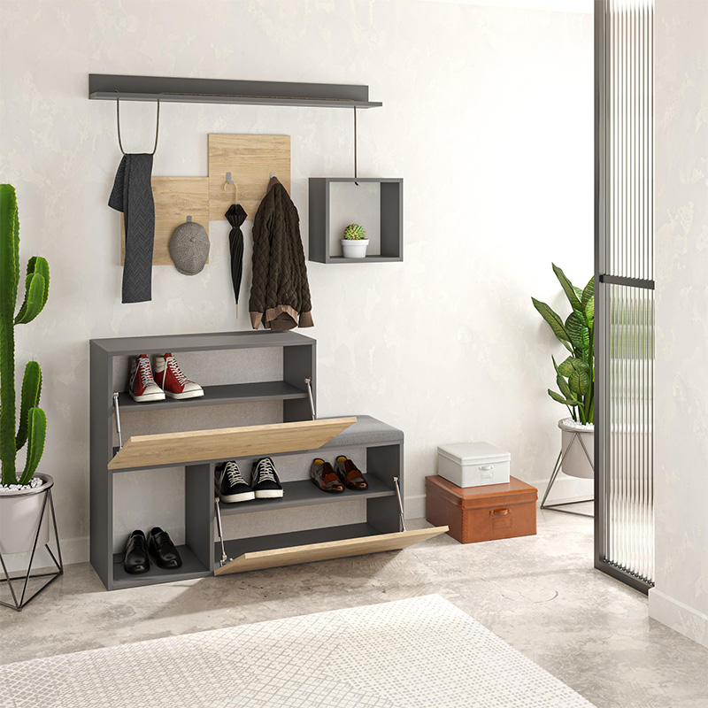 Holdon Megapap melamine entrance furniture in oak-anthracite color 120x36,5x87,5cm.