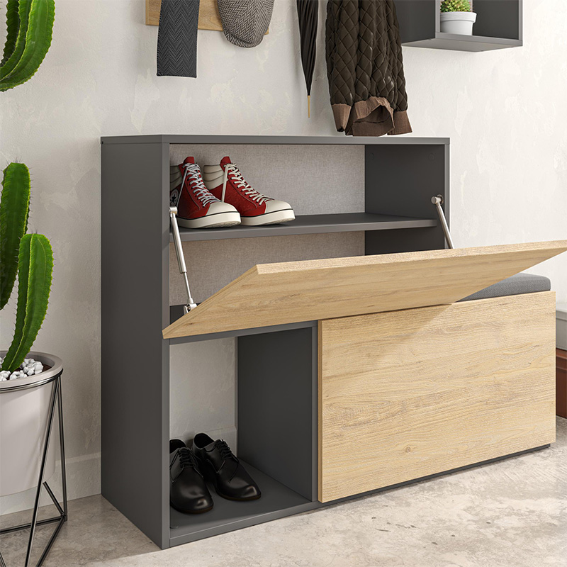 Holdon Megapap melamine entrance furniture in oak-anthracite color 120x36,5x87,5cm.