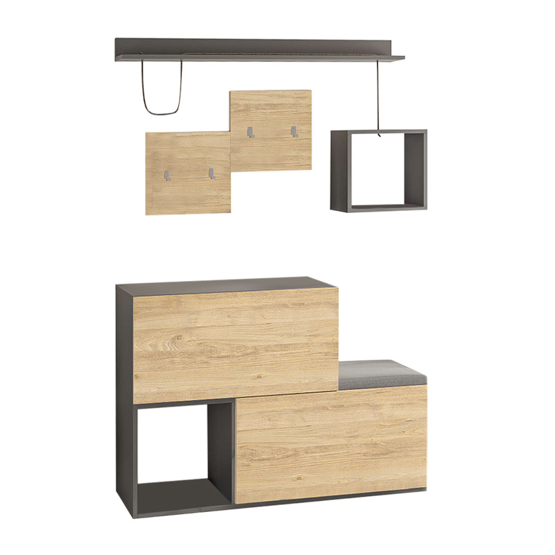 Holdon Megapap melamine entrance furniture in oak-anthracite color 120x36,5x87,5cm.