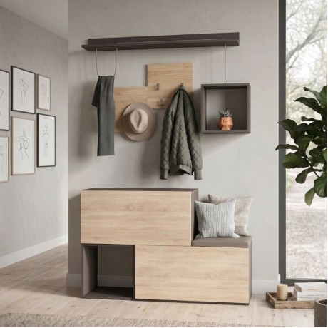 Holdon Megapap melamine entrance furniture in oak-anthracite color 120x36,5x87,5cm.