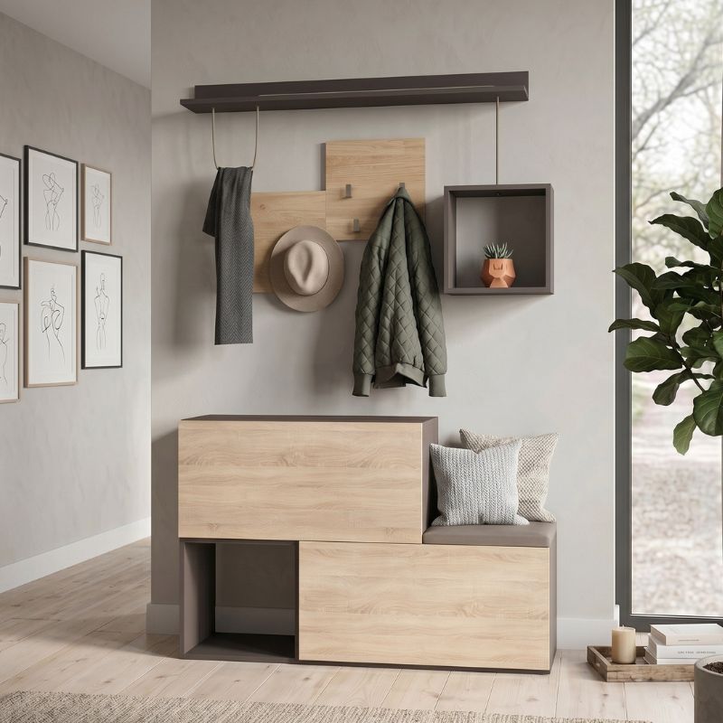 Holdon Megapap melamine entrance furniture in oak-anthracite color 120x36,5x87,5cm.