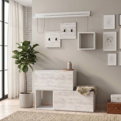 Holdon Megapap melamine entrance furniture in ancient white color 120x36,5x87,5cm.