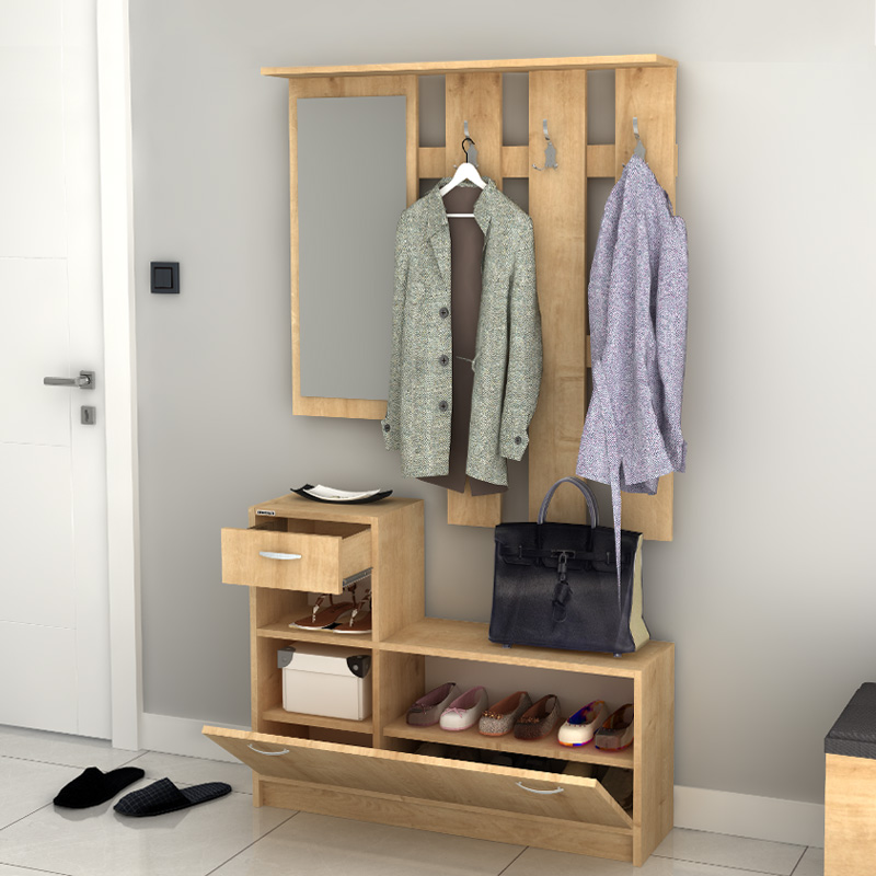 Raynold Megapap melamine entrance furniture in oak color 100x30x180cm.