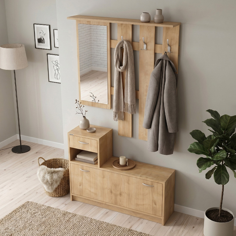Raynold Megapap melamine entrance furniture in oak color 100x30x180cm.