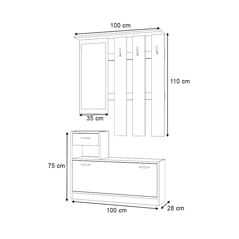 Raynold Megapap melamine entrance furniture in oak color 100x30x180cm.