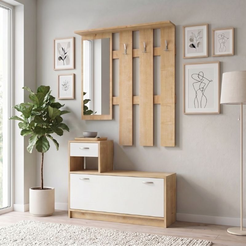 Raynold Megapap melamine entrance furniture in natural - white color 100x30x180cm.