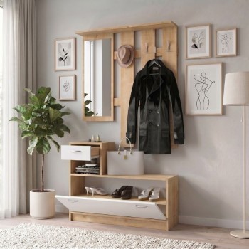 Έπιπλο εισόδου Raynold Megapap χρώμα φυσικό οξιάς - λευκό 100x30x180εκ.