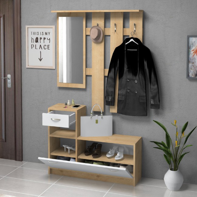 Έπιπλο εισόδου Raynold Megapap χρώμα φυσικό οξιάς - λευκό 100x30x180εκ. Έπιπλο εισόδου Raynold Megapap χρώμα φυσικό οξιάς - λευκό 100x30x180εκ.