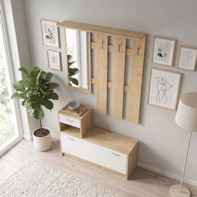 Raynold Megapap melamine entrance furniture in natural - white color 100x30x180cm.