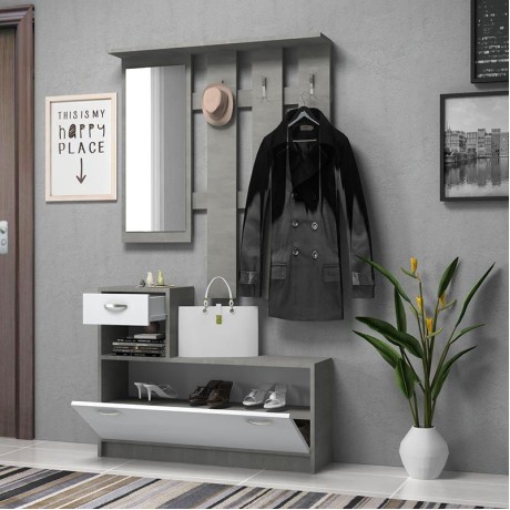 Raynold Megapap melamine entrance furniture in concrete grey - white color 100x30x180cm.