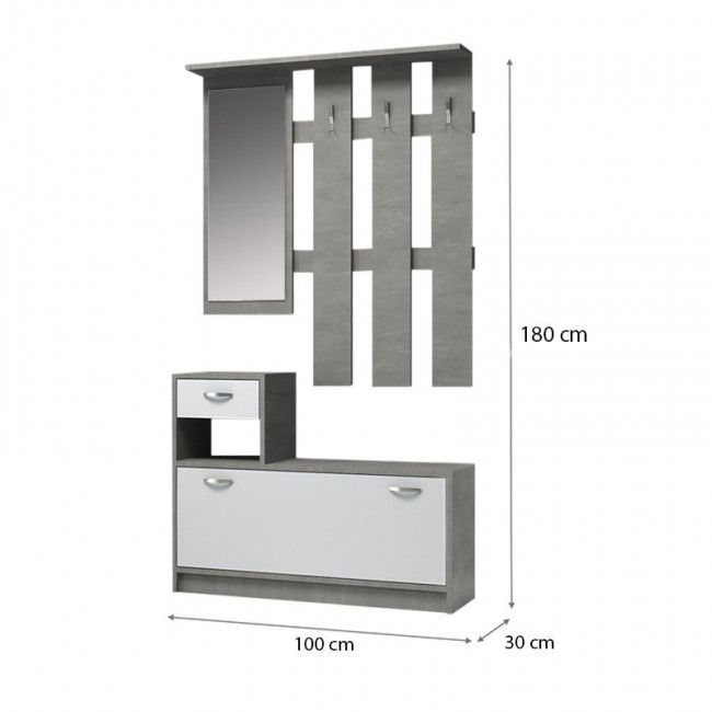 Έπιπλο εισόδου Raynold Megapap χρώμα γκρι σκυροδέματος - λευκό 100x30x180εκ.