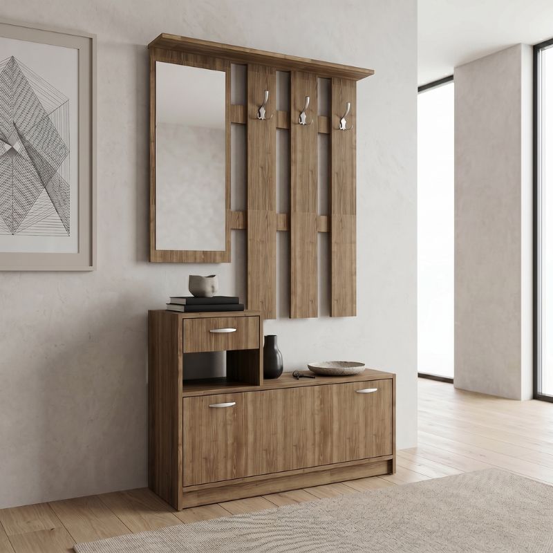 Raynold Megapap melamine entrance furniture in walnut color 100x30x180cm.