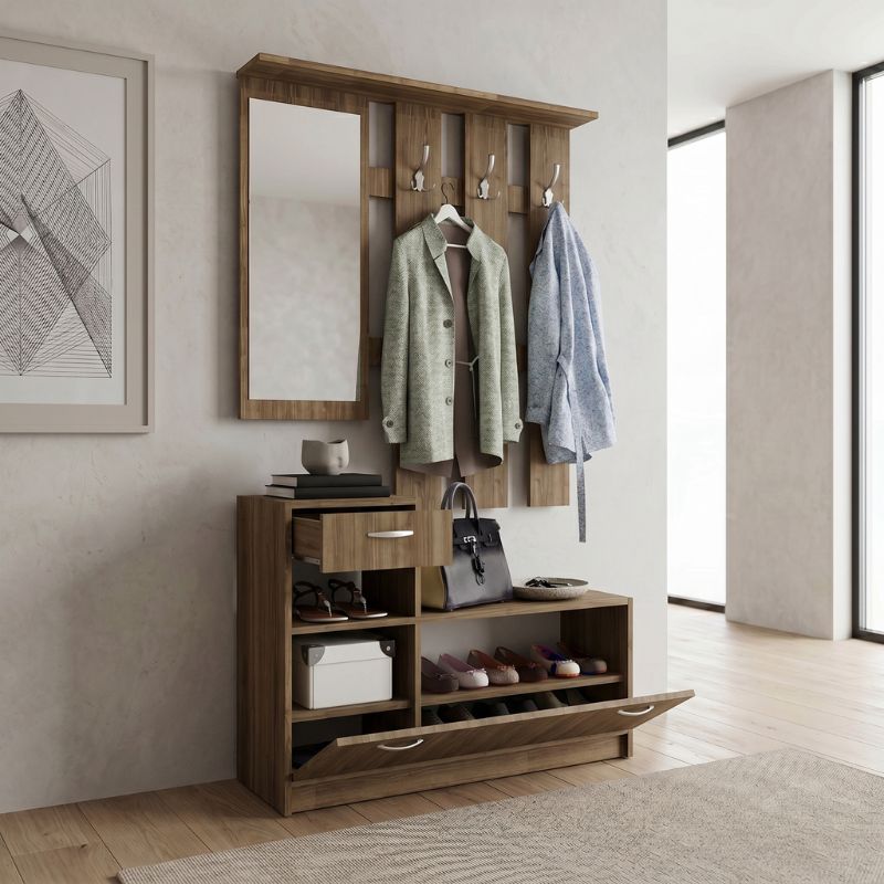Raynold Megapap melamine entrance furniture in walnut color 100x30x180cm.