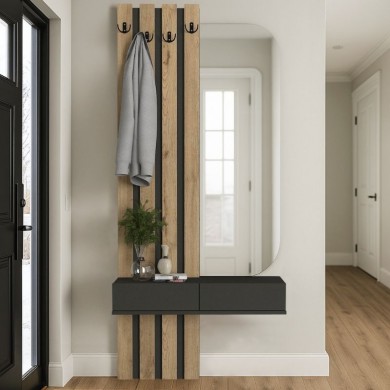 Reyas Megapap melamine coat stand in anthracite - sepet oak color 90x27x205.6cm.
