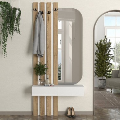 Reyas Megapap melamine coat stand in white - sepet oak color 90x27x205.6cm.